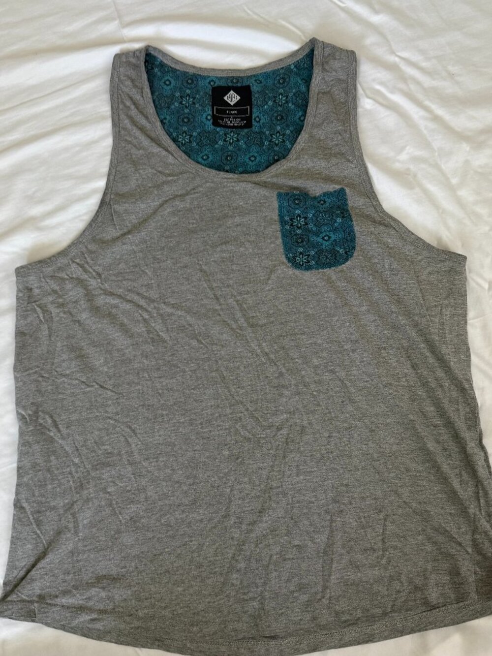 Cotton On Men’s Gray Tank Top Teal Pattern Pocket Casual Streetwear